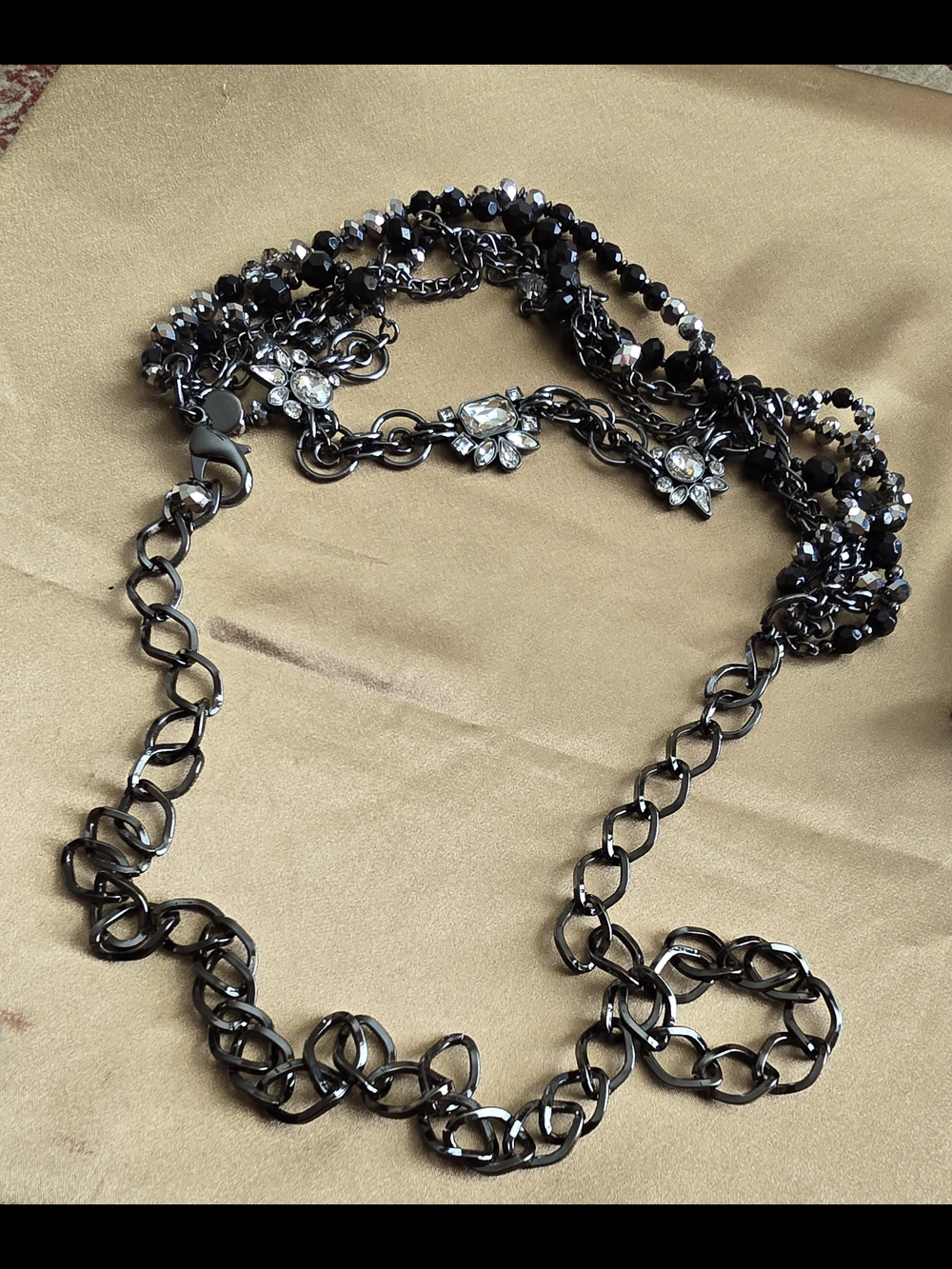 White House Black Market Black Chain Necklace with Crystal Accents